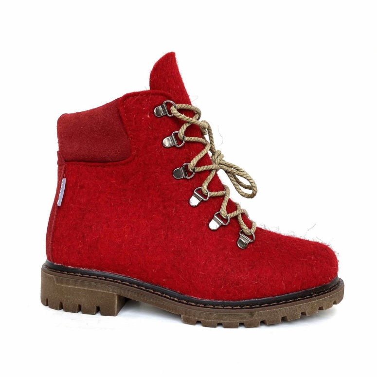 Женские ботинки 83-094-08 красный войлок + велюр