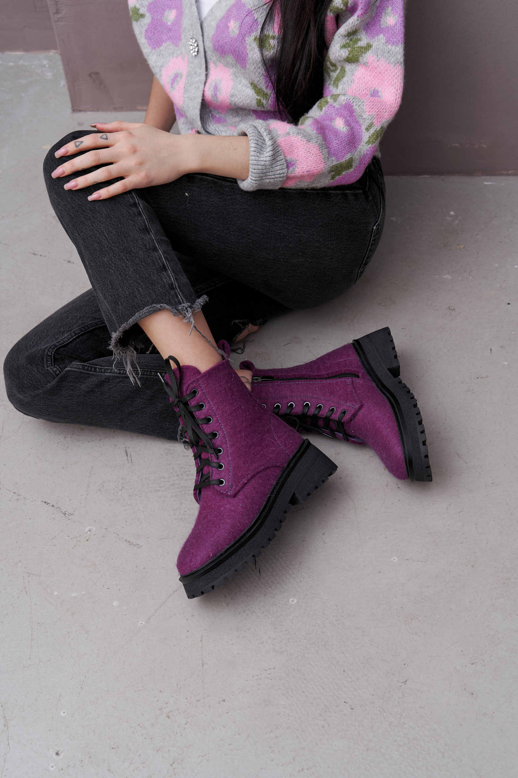 Женские ботинки 83-091-15 Фиолетовый Войлок 7
