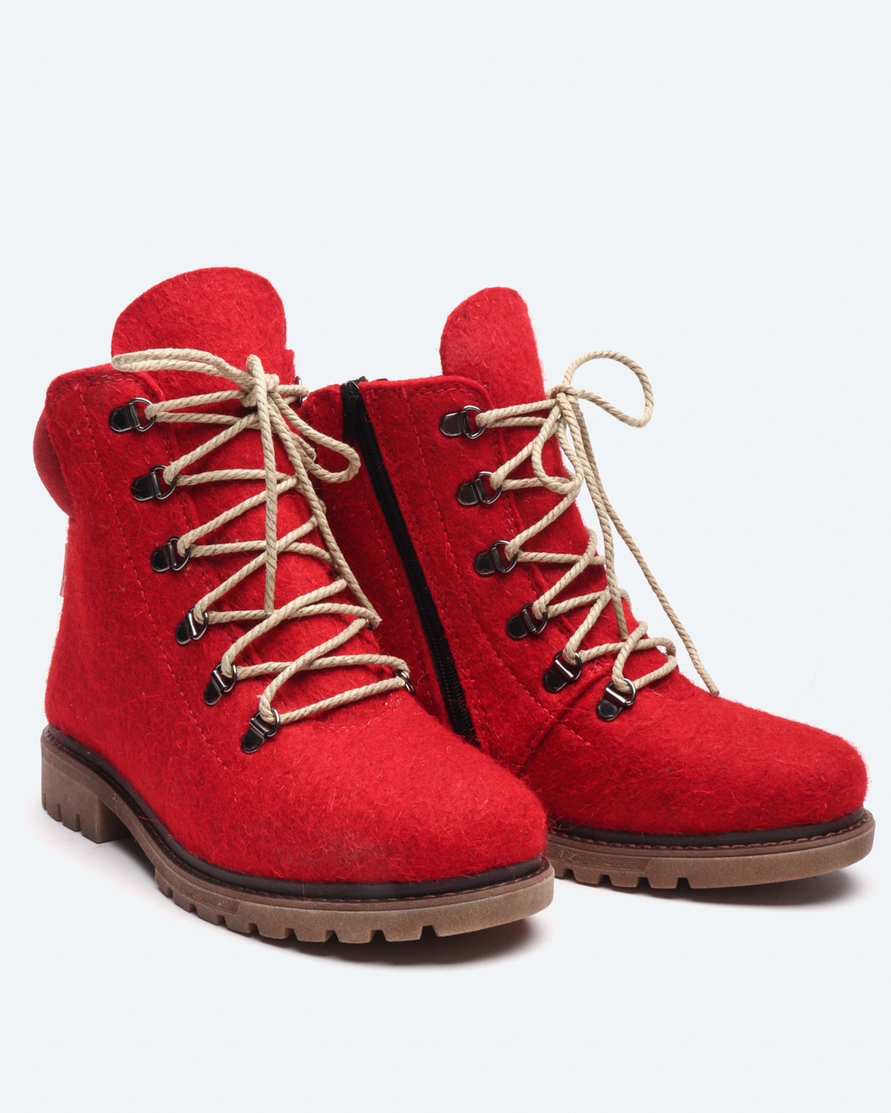 Женские ботинки 83-004-08 красный войлок + велюр